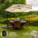 Beige 3m LED Cantilever Parasol With Plain Base