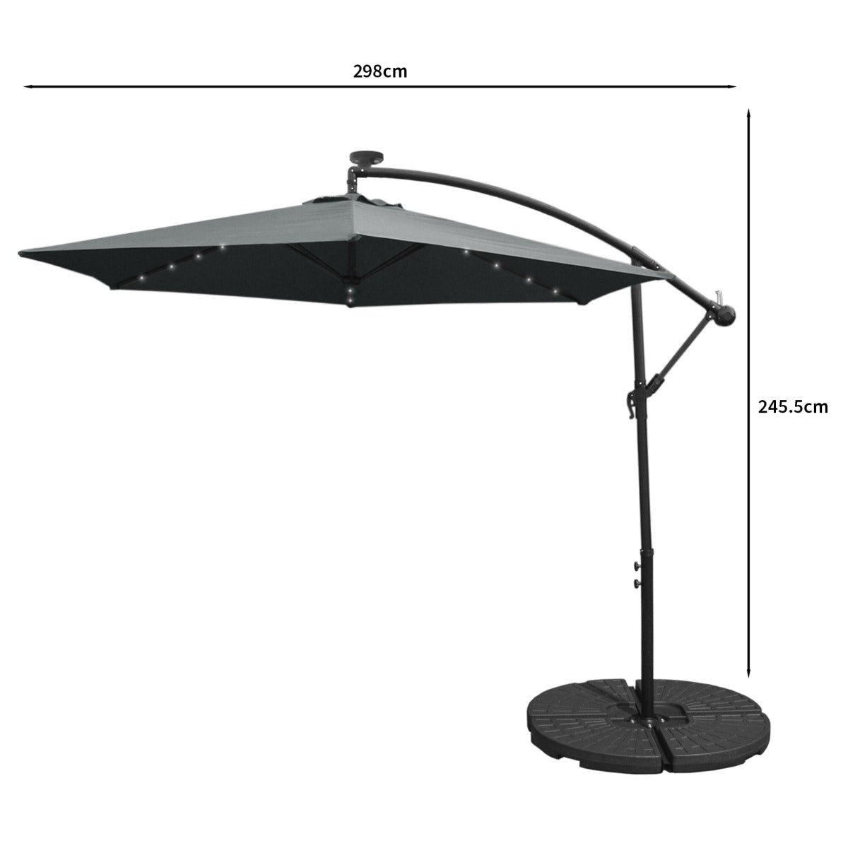 Grey 3m LED Cantilever Parasol With Fan Base