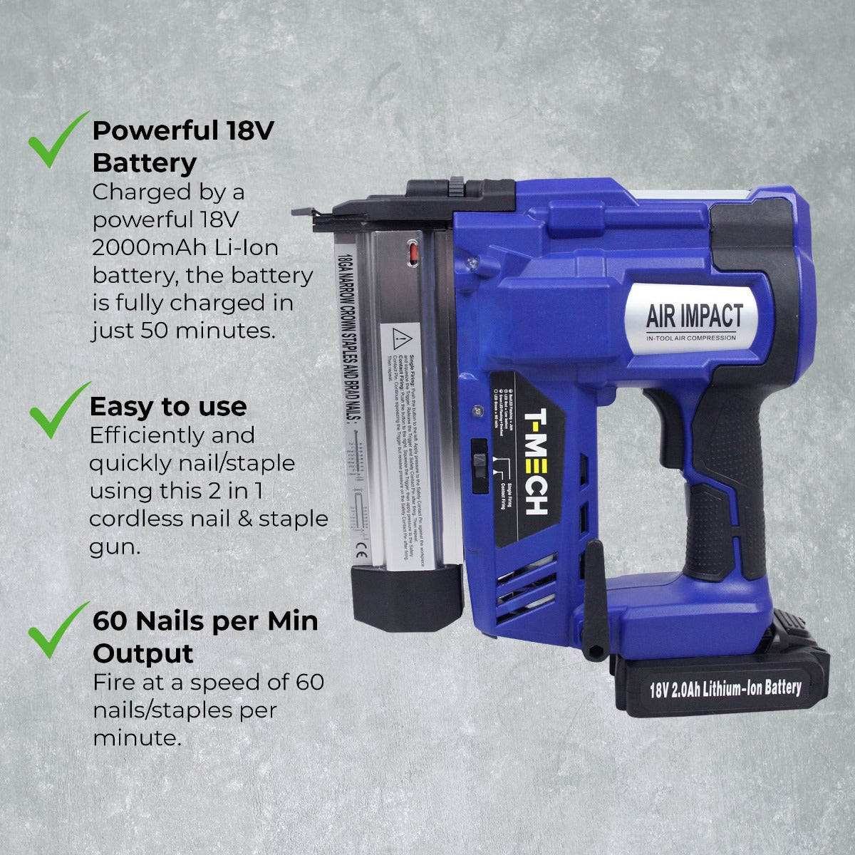 T-Mech Nail & Staple Gun with Additional Battery