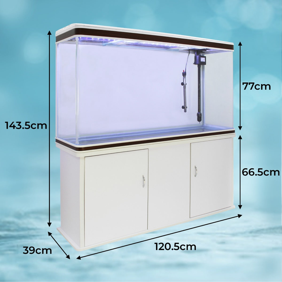 Aquarium Fish Tank &amp; Cabinet with Complete Starter Kit - White Tank &amp; Blue Gravel