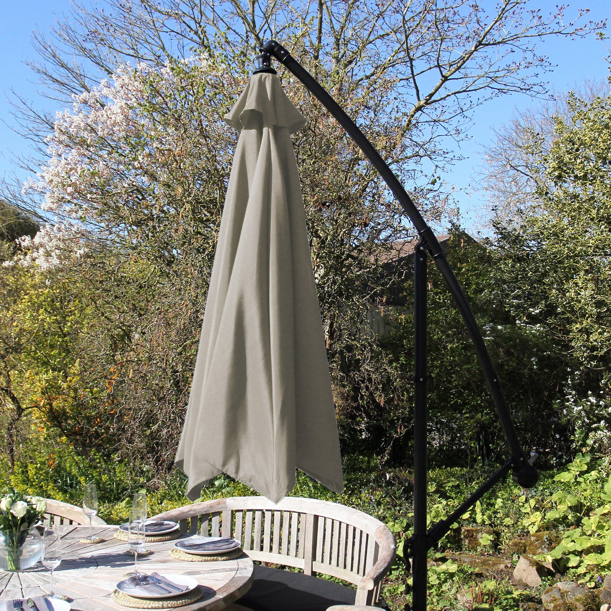 Beige Cantilever Parasol & Square Base